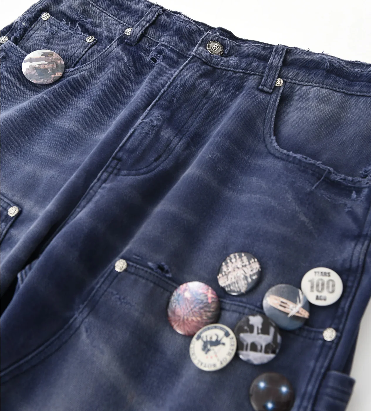 Birth of Royal Child 1920s Vintage Blue Pin Emblem Workwear Trousers Navy - Image 3