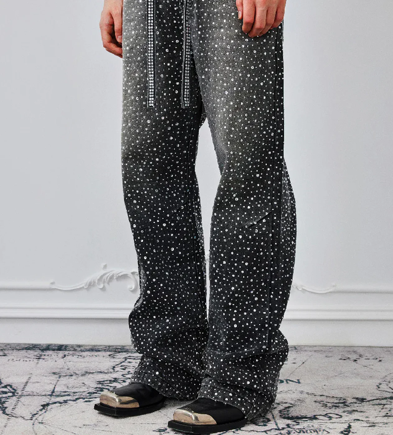 Birth of Royal Child 3D Printing Washed 20K Swarovski Diamond Boro Denim Pants Black - Image 2