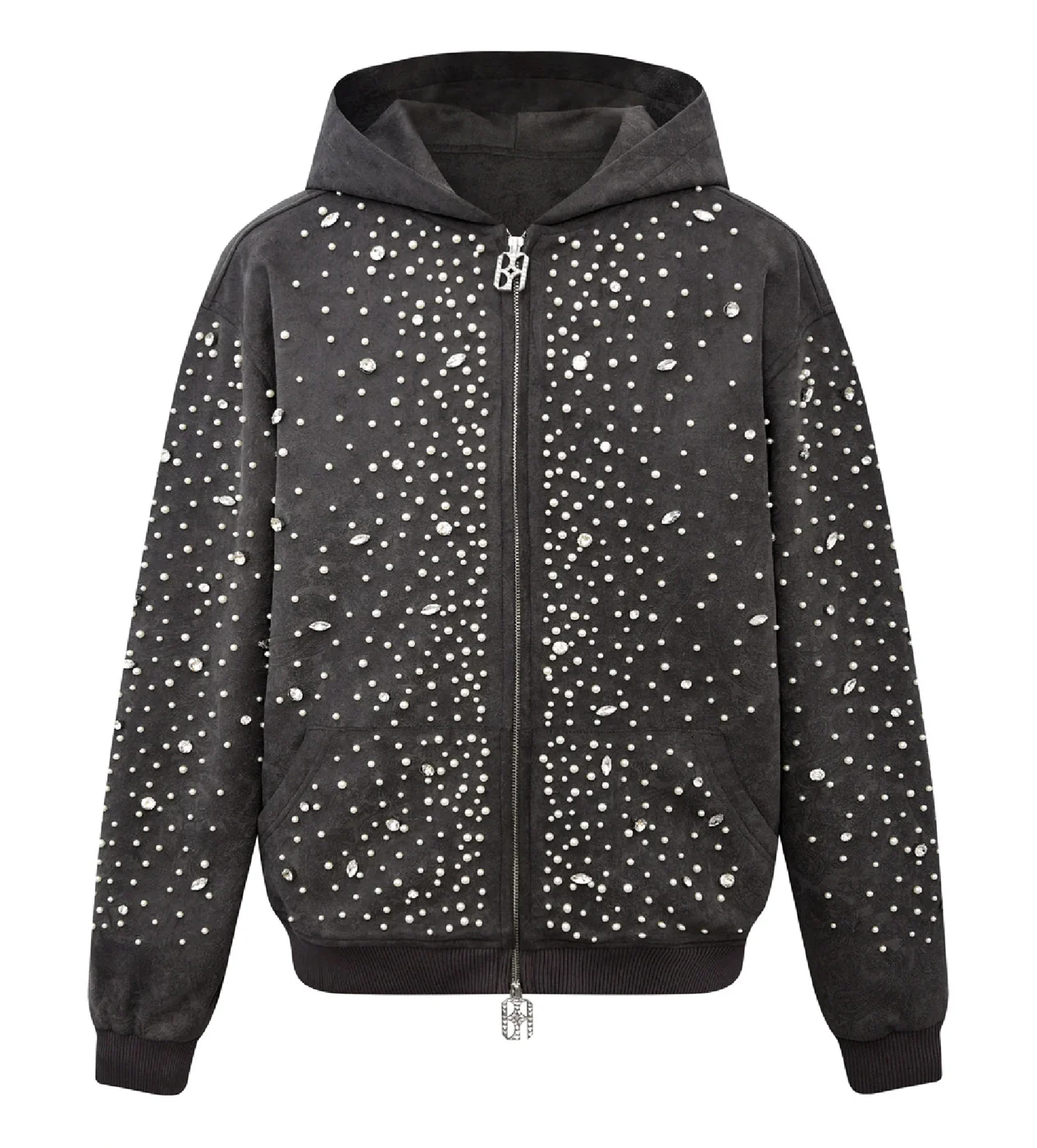 Birth of Royal Child Cashew Blossom Pearl Zipper Hoodie Dark Grey