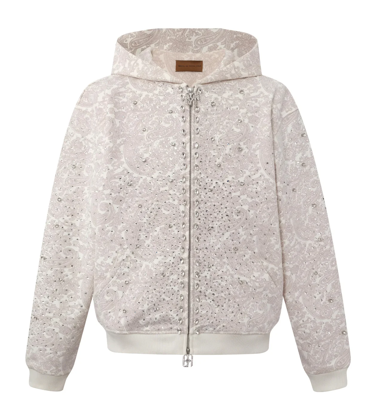 Birth of Royal Child Cashew Blossom Pearl Zipper Hoodie White