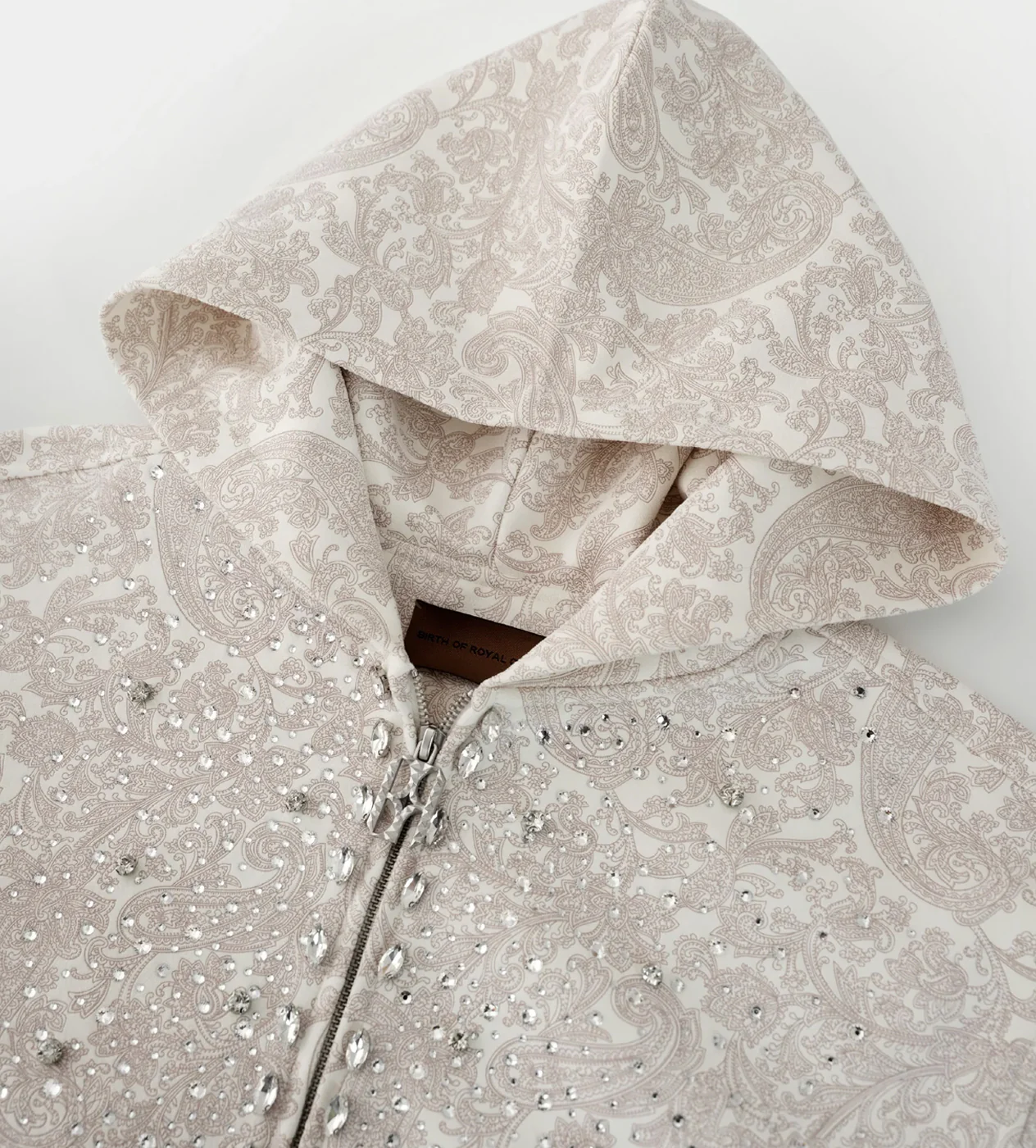 Birth of Royal Child Cashew Blossom Pearl Zipper Hoodie White - Image 3