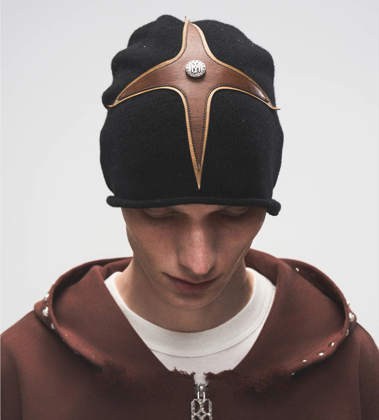 Birth of Royal Child Cross Patchwork Leather Beanie black - Image 4