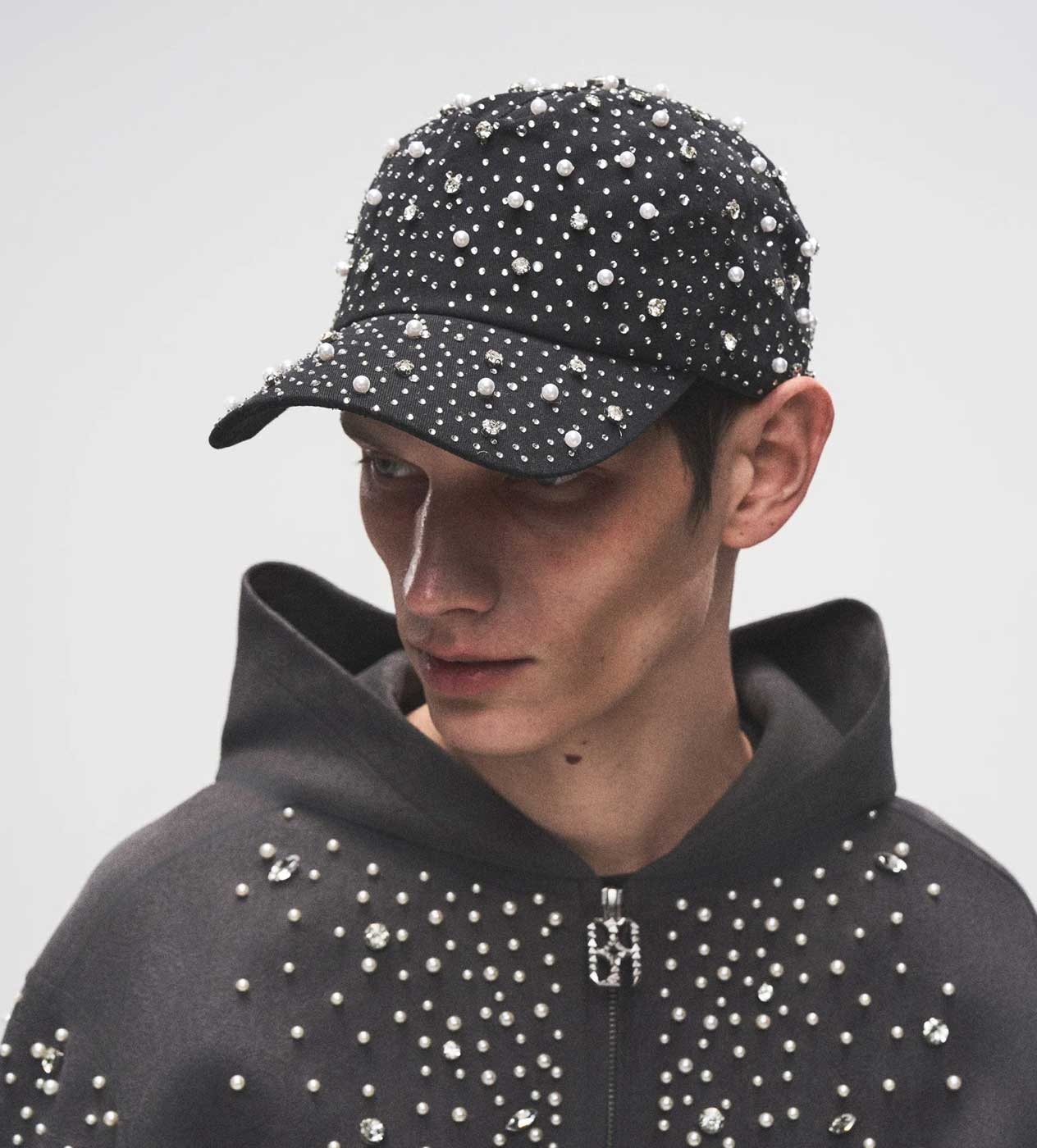 Birth of Royal Child Pearl & Rhinestone Baseball Cap Black - Image 2