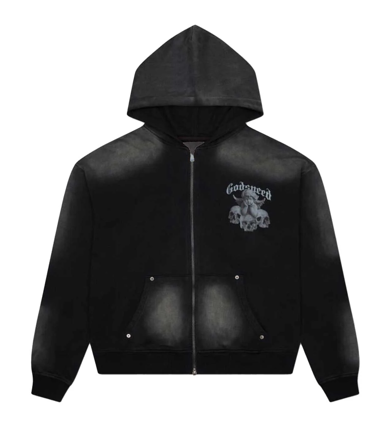 Godspeed Circle Of Life Zip Up Hoodie Vintage Wash Black - Image 2