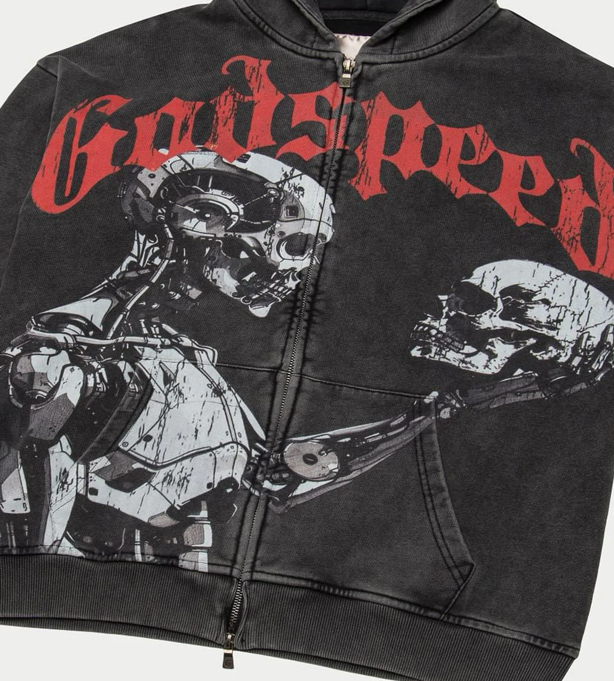 Godspeed Mankind vs AI Zip Up Hoodie Washed Black - Image 3