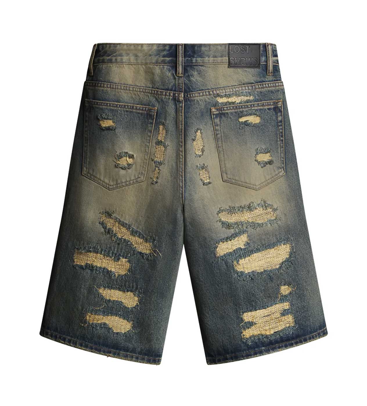 Lost Shdws Distressed Denim Shorts Blue/Black - Image 2