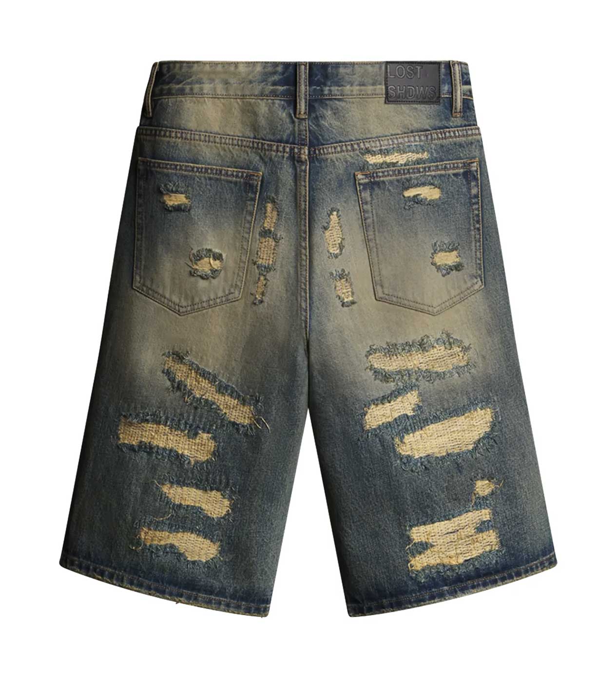 Lost Shdws Distressed Denim Shorts Blue/Bone - Image 2