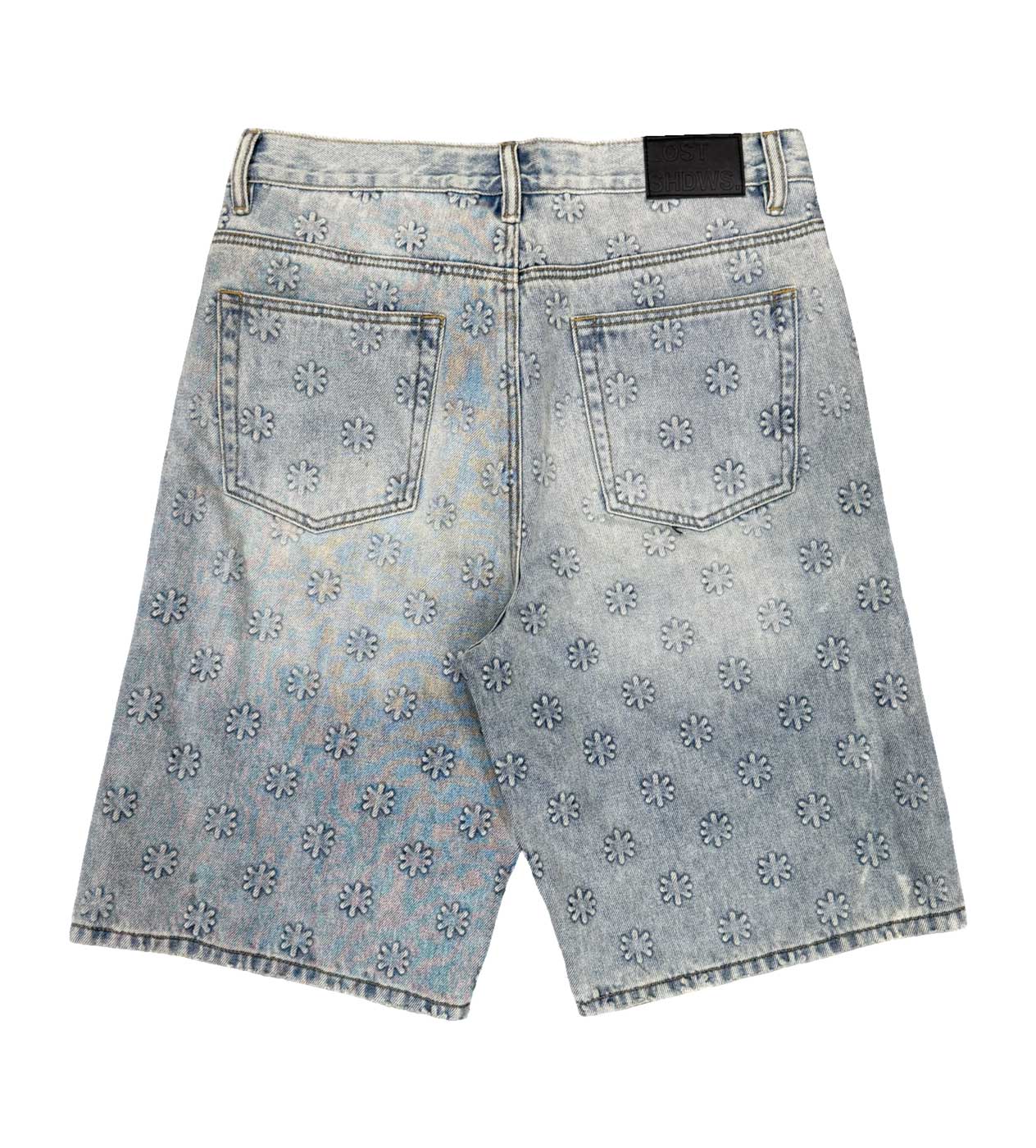 Lost Shdws Embossed Logo Denim Shorts Blue - Image 2