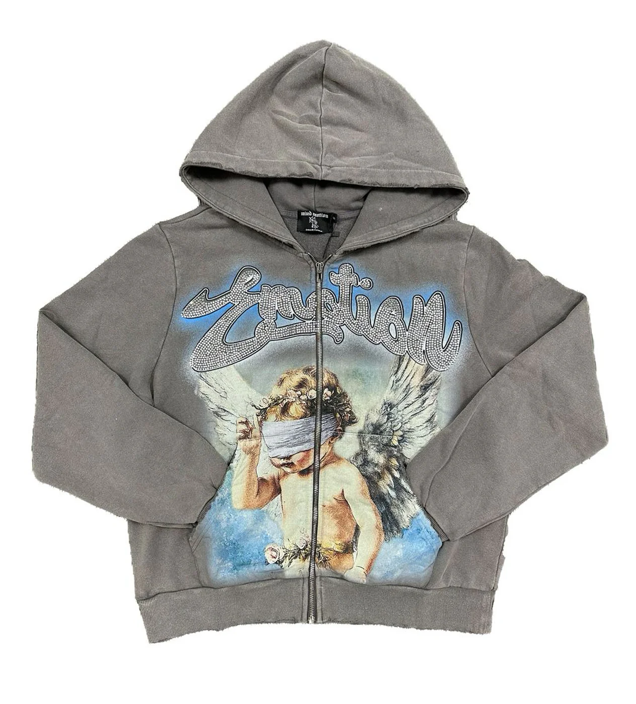 Mixed Emotion Rhinestone Hoodie Grey
