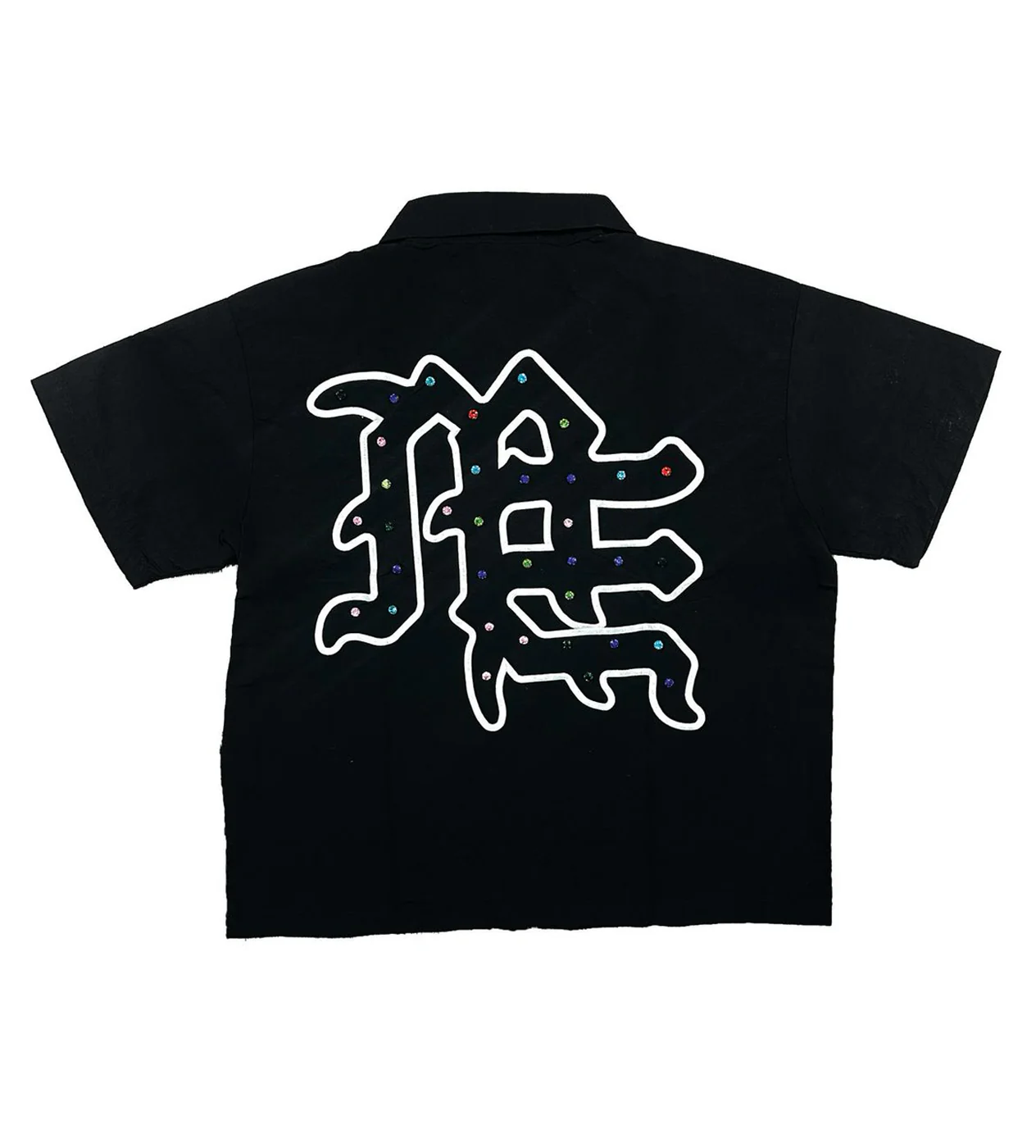 Mixed Emotion Rhinestone Zip Up Shirt Black - Image 2