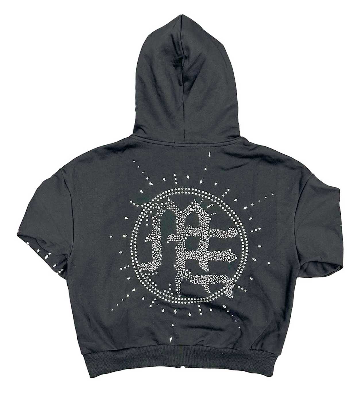 Mixed Emotions Eclipse Rhinestone Hoodie Acid Wash Grey - Image 2