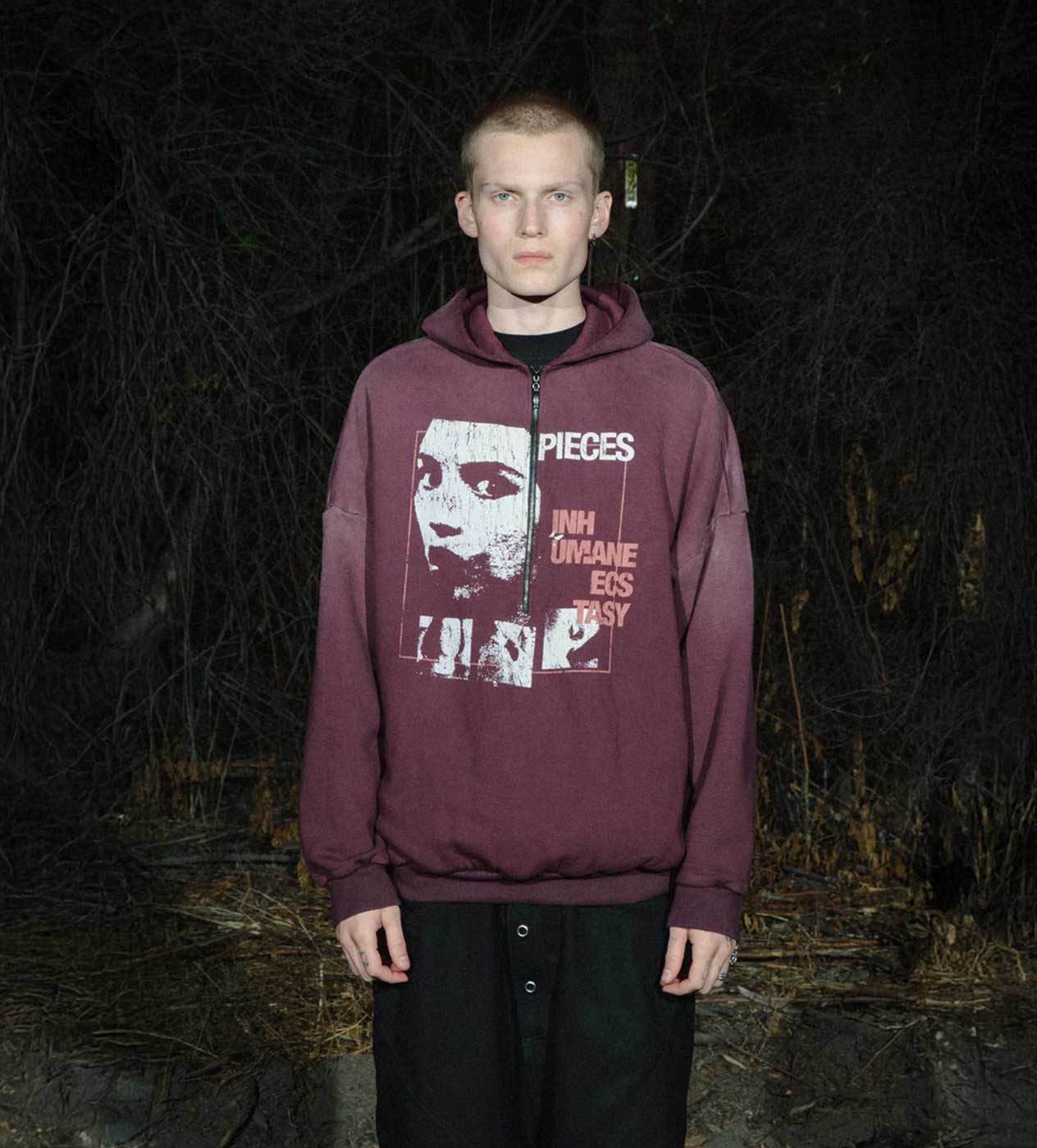 Pieces Inhumane Half Zip Sweatshirt Maroon - Image 4