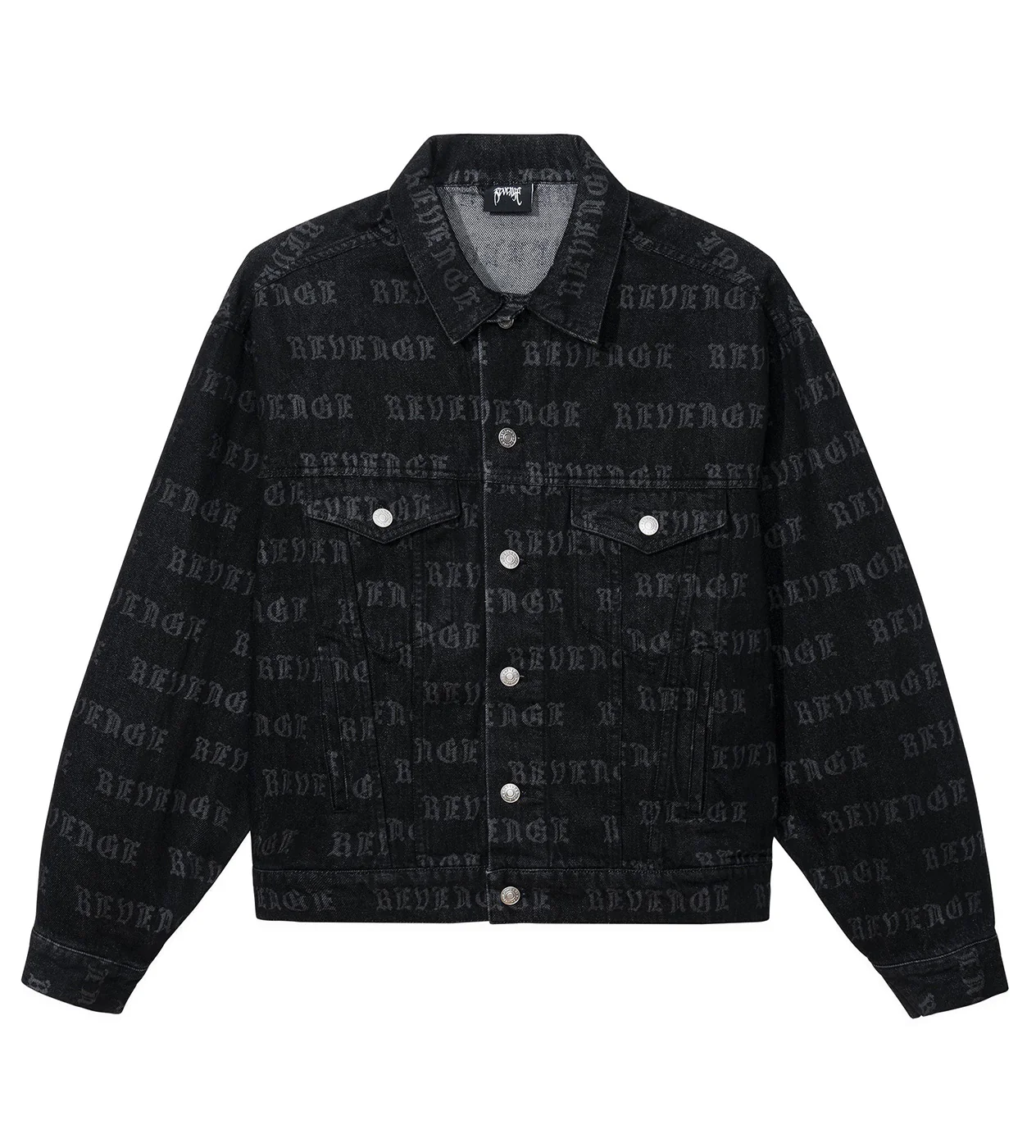 Revenge All Over Logo Denim Jacket Black
