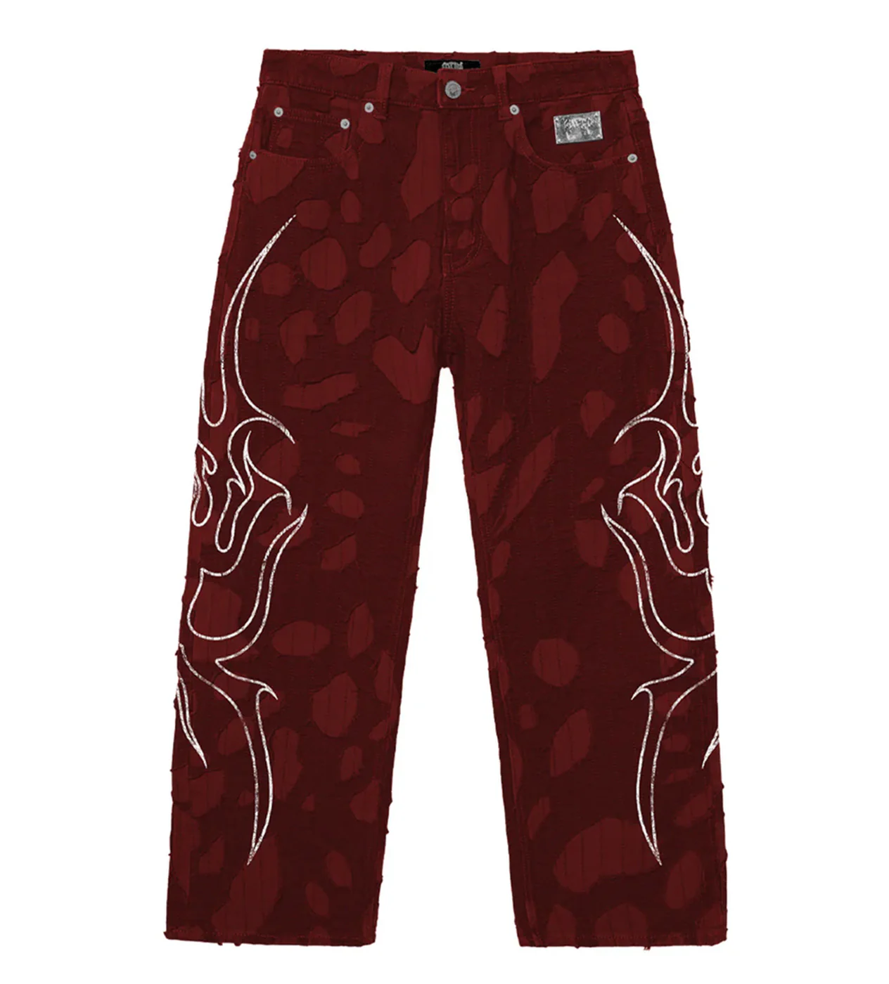 Revenge Flame Distressed Boro Denim Pant Red