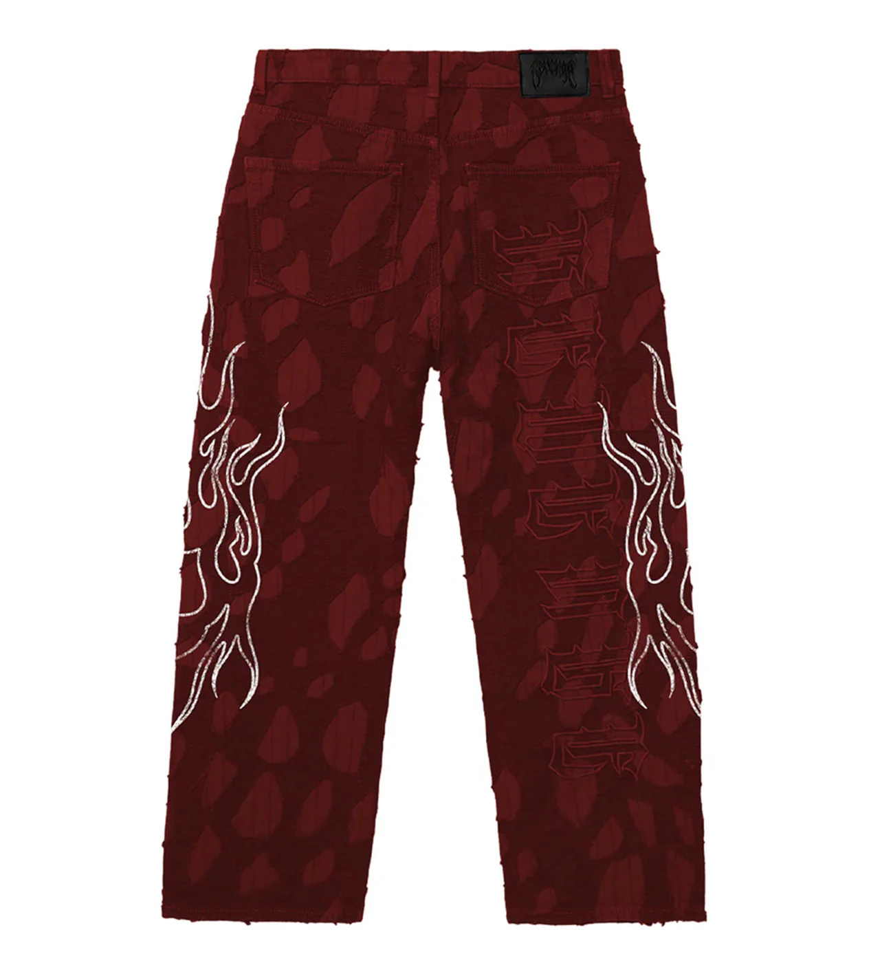 Revenge Flame Distressed Boro Denim Pant Red - Image 2
