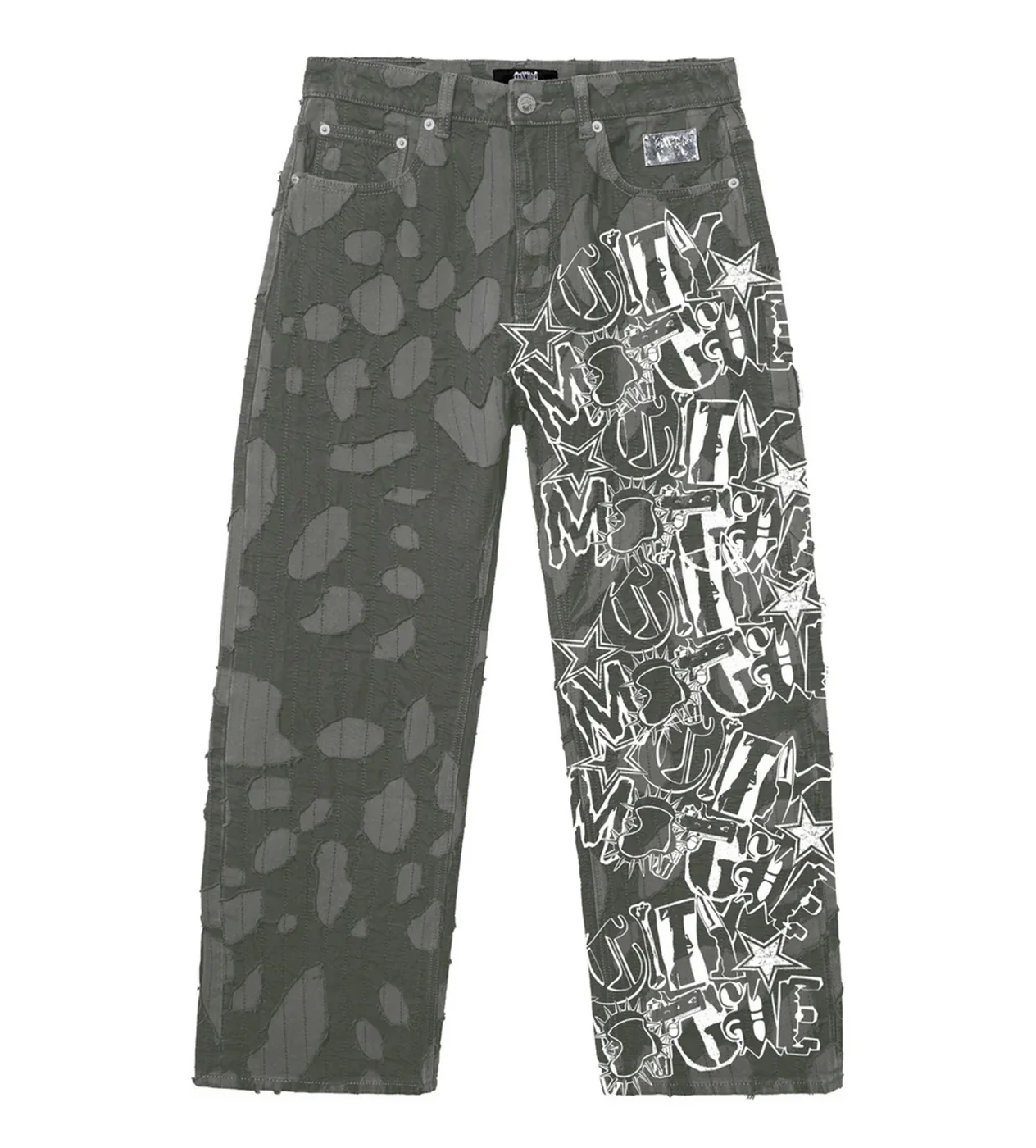 Revenge Graffiti Distressed Boro Denim Pant Grey