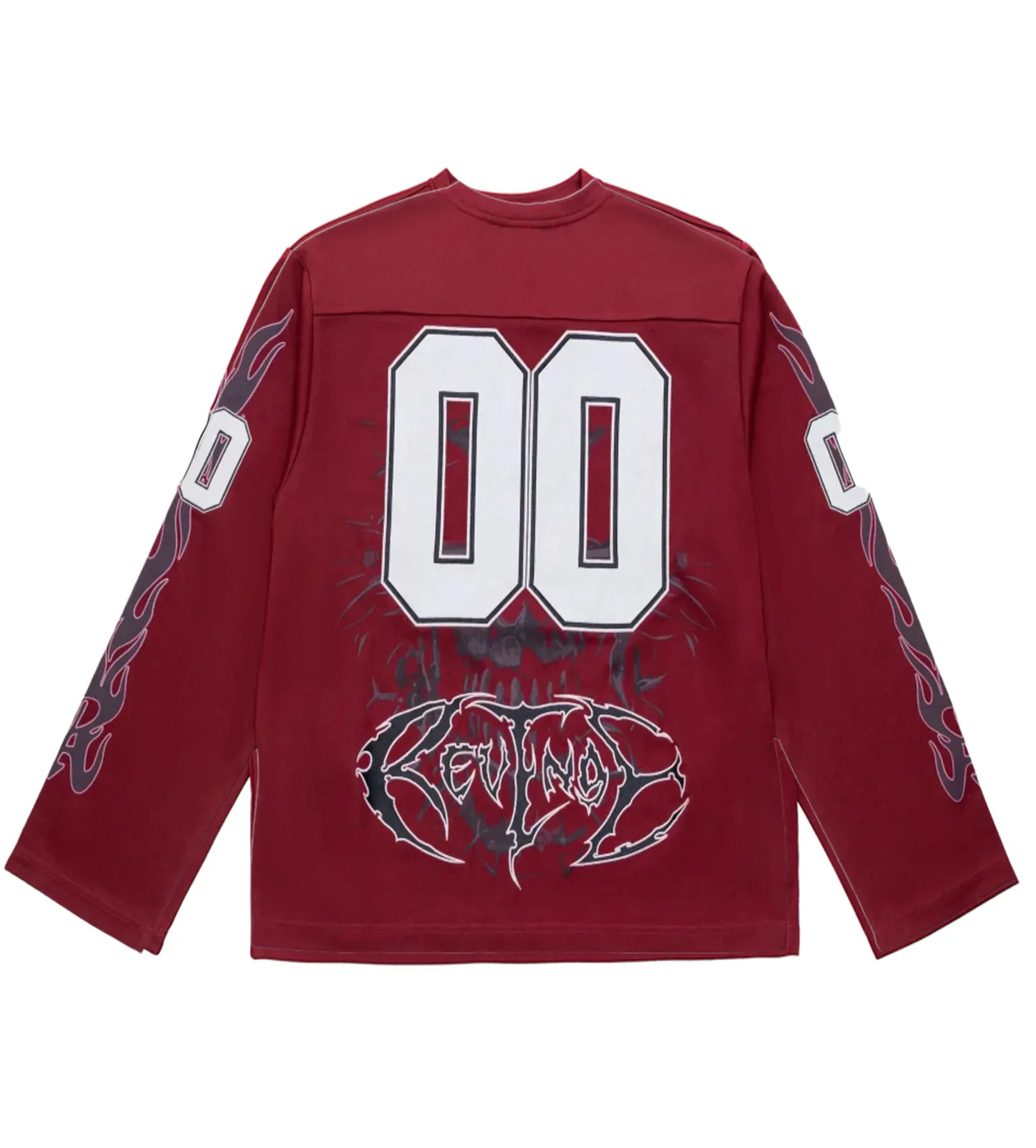 Revenge Skull Flame Hockey Jersey Burgundy - Image 2