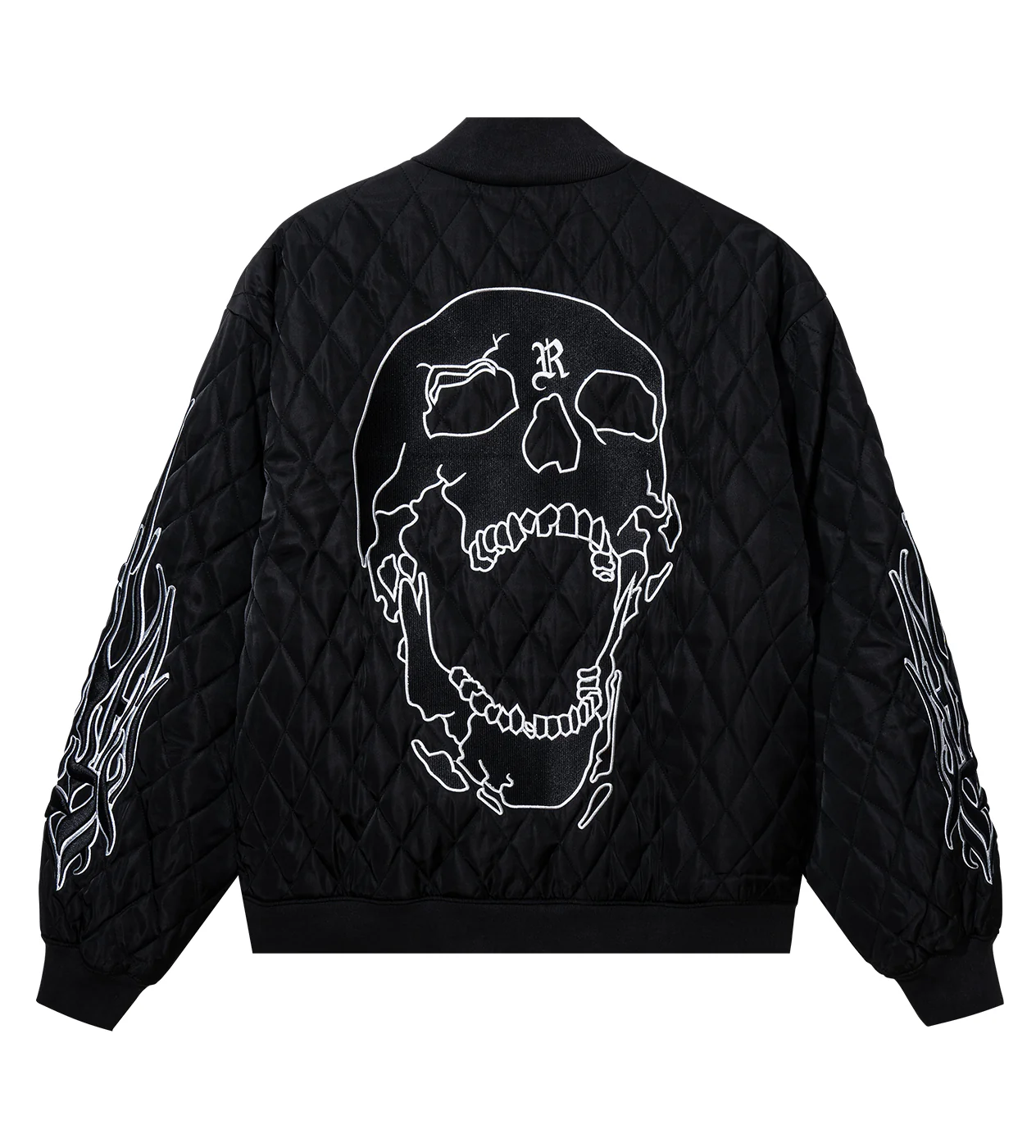Revenge Skull Logo Quilted Bomber Jacket Black - Image 2