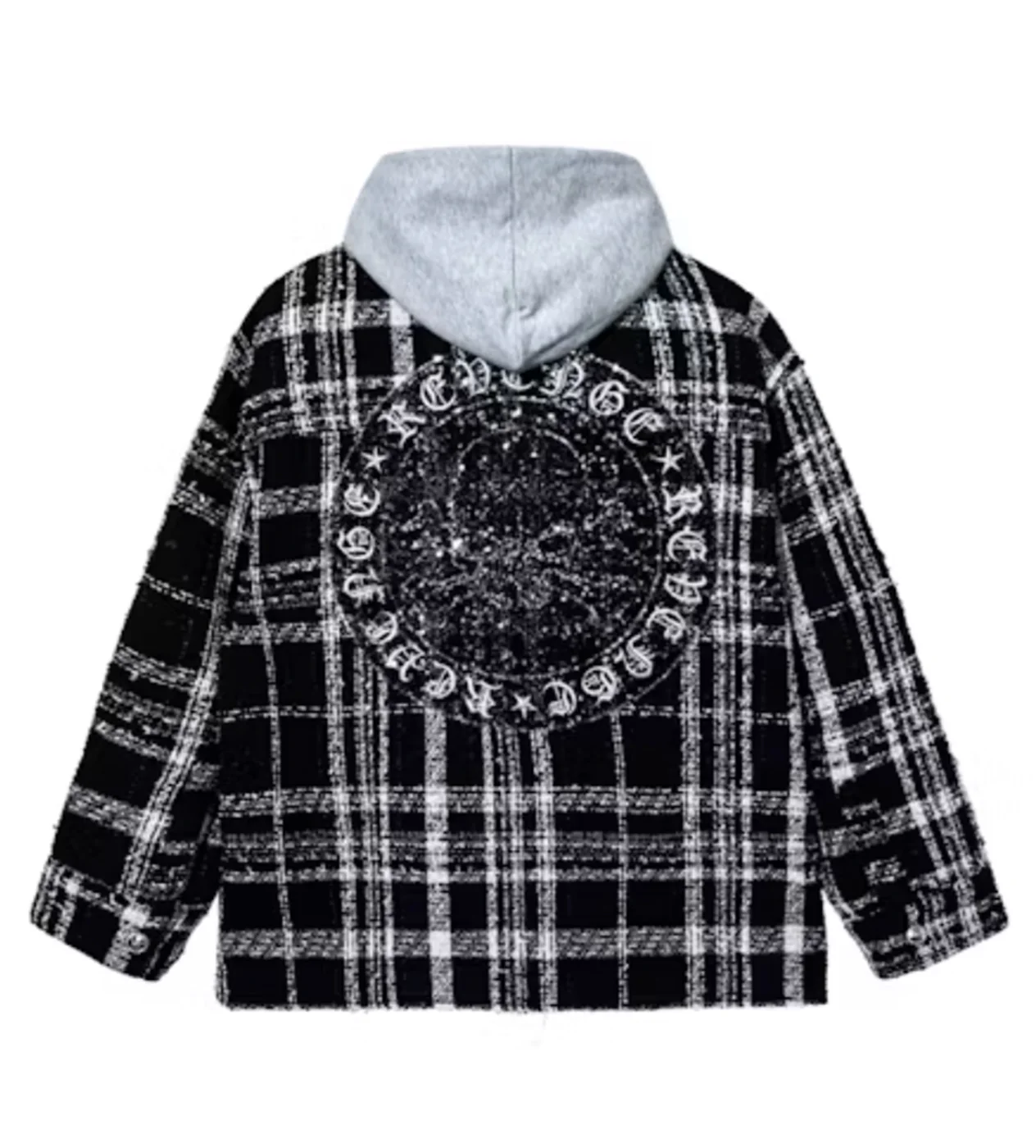 Revenge Skull Patch Hooded Flannel Black/White - Image 2