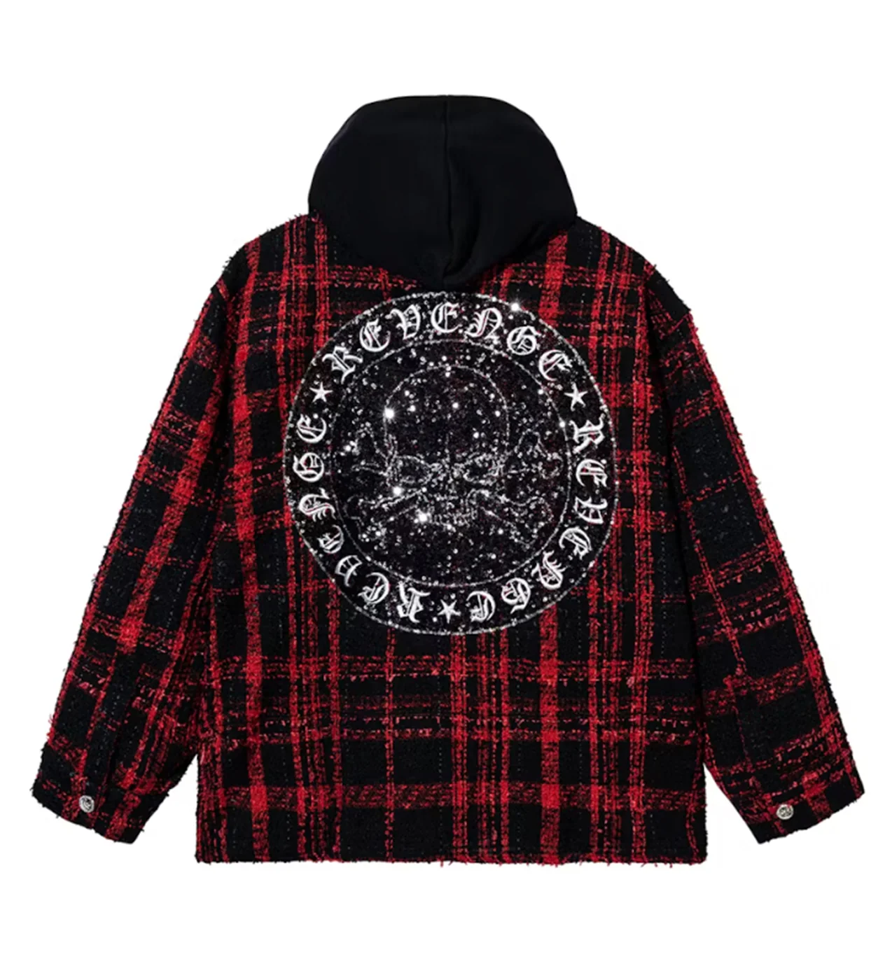 Revenge Skull Patch Hooded Flannel Red/Black - Image 2