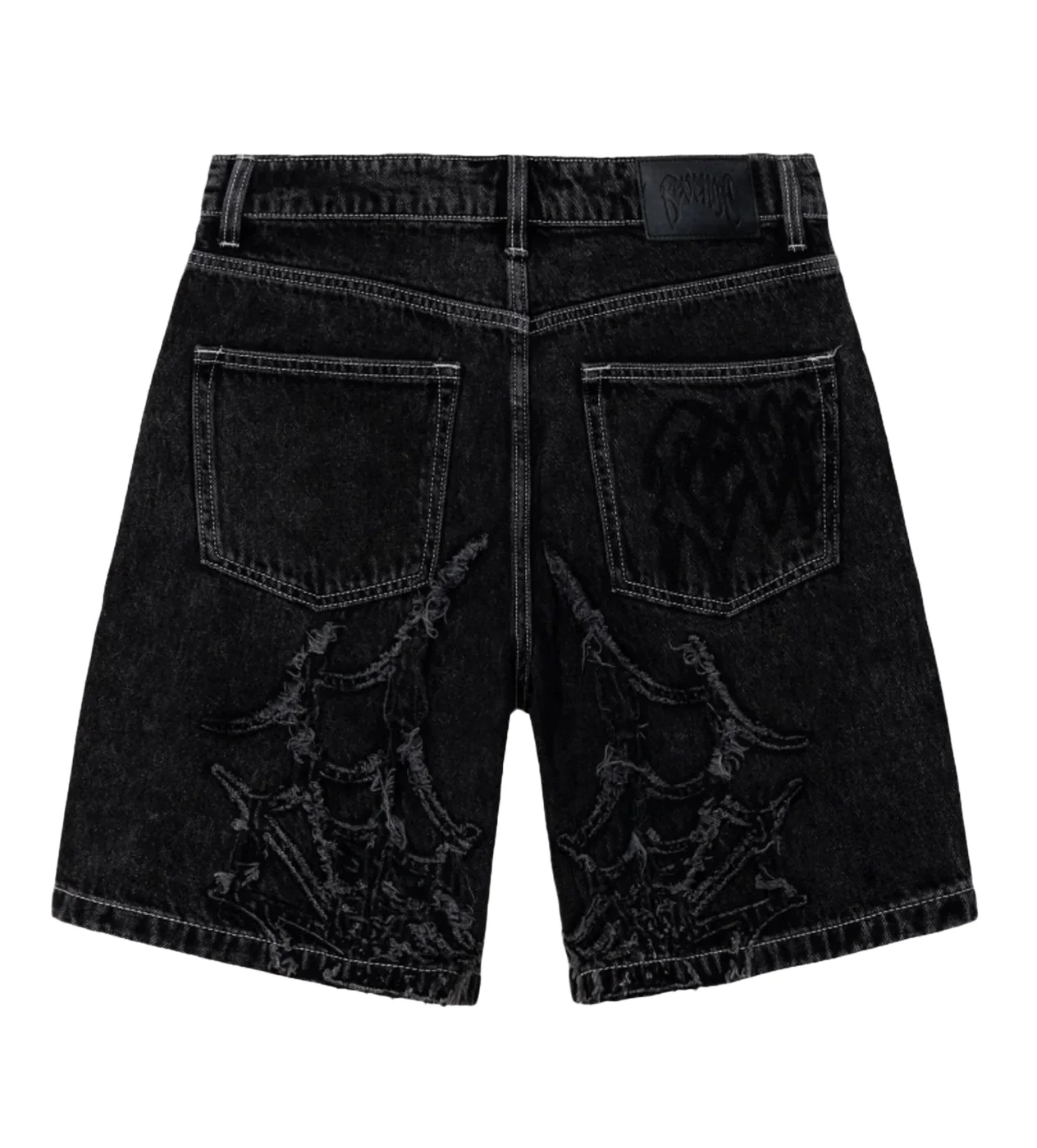 Revenge Spider Web Embroidered Denim Short Black - Image 2