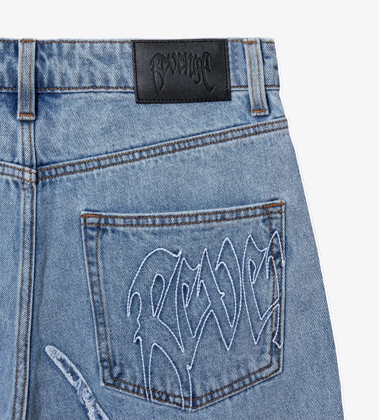 Revenge Spider Web Embroidered Denim Short Indigo - Image 4