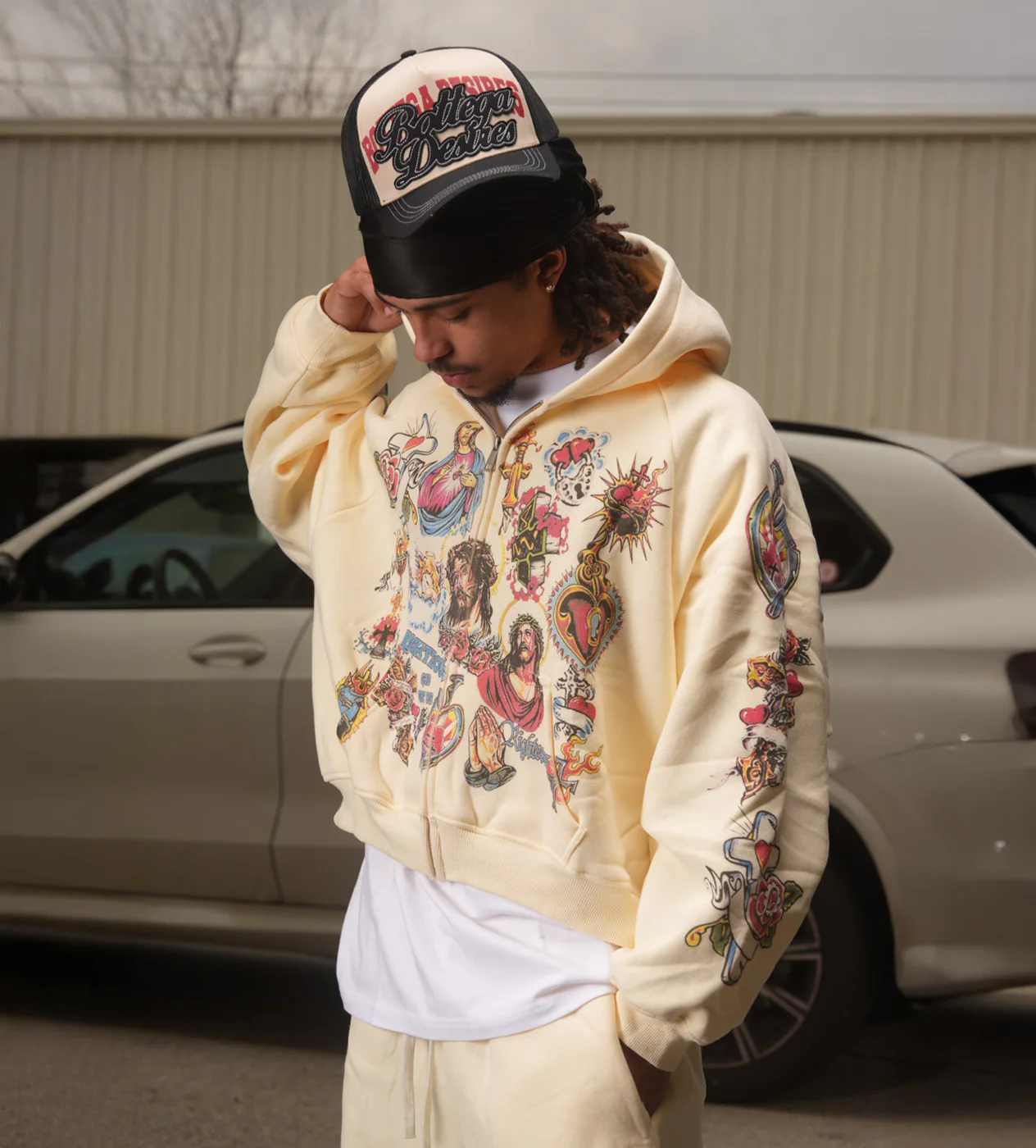 Righteous Risen King Zip Up Hoodie Cream - Image 2