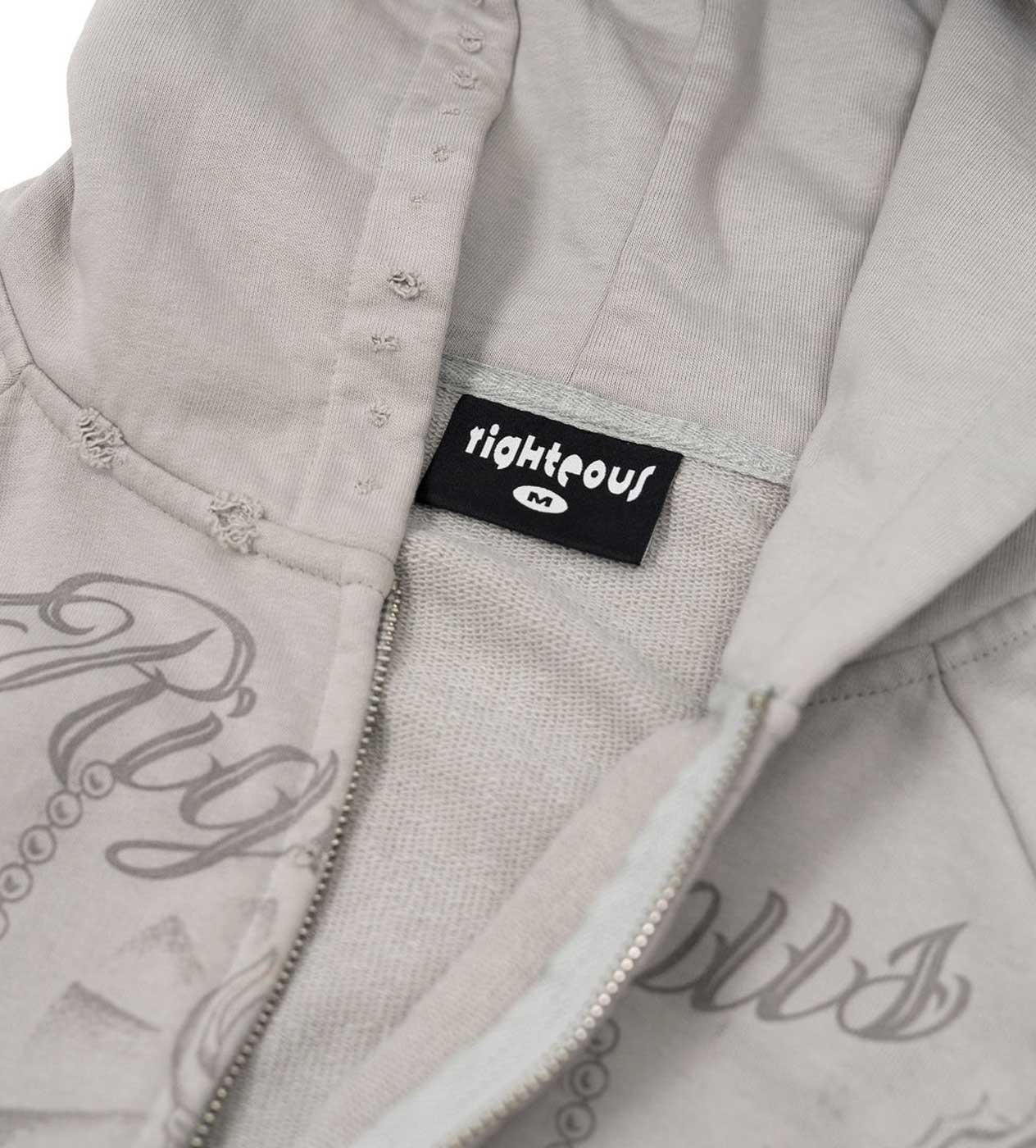 Righteous Tattoo Zip Up Hoodie Grey - Image 2