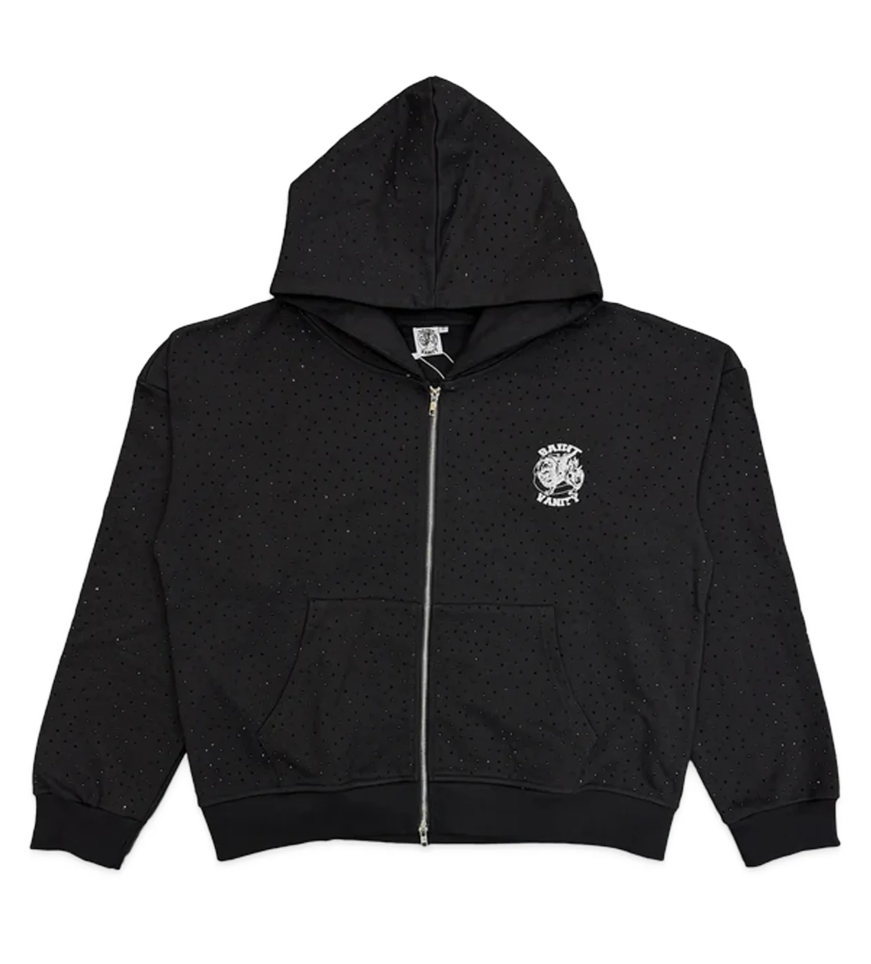 Saint Vanity Oreo VVS Rhinestone Zip Up Hoodie Black - Image 2