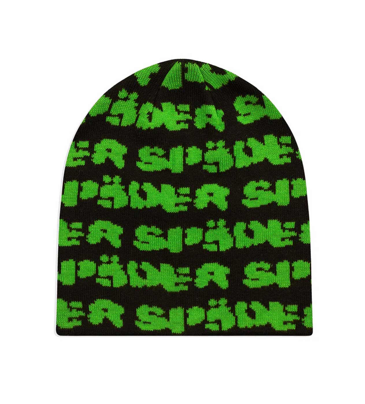 Sp5der Fuzzy Logo Skully Beanie Black/Green - Image 3