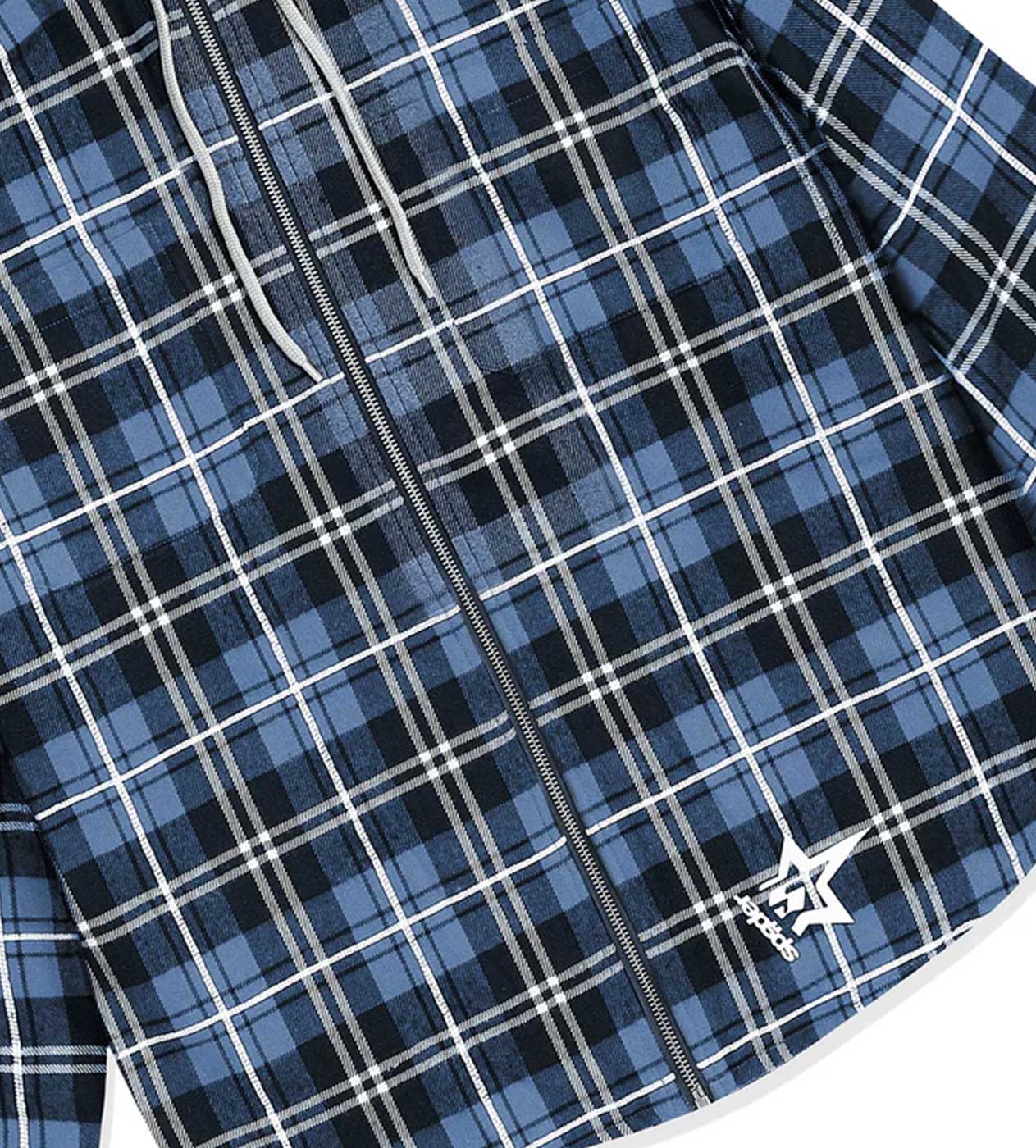 Sp5der Hooded Flannel Zip Up Blue - Image 3