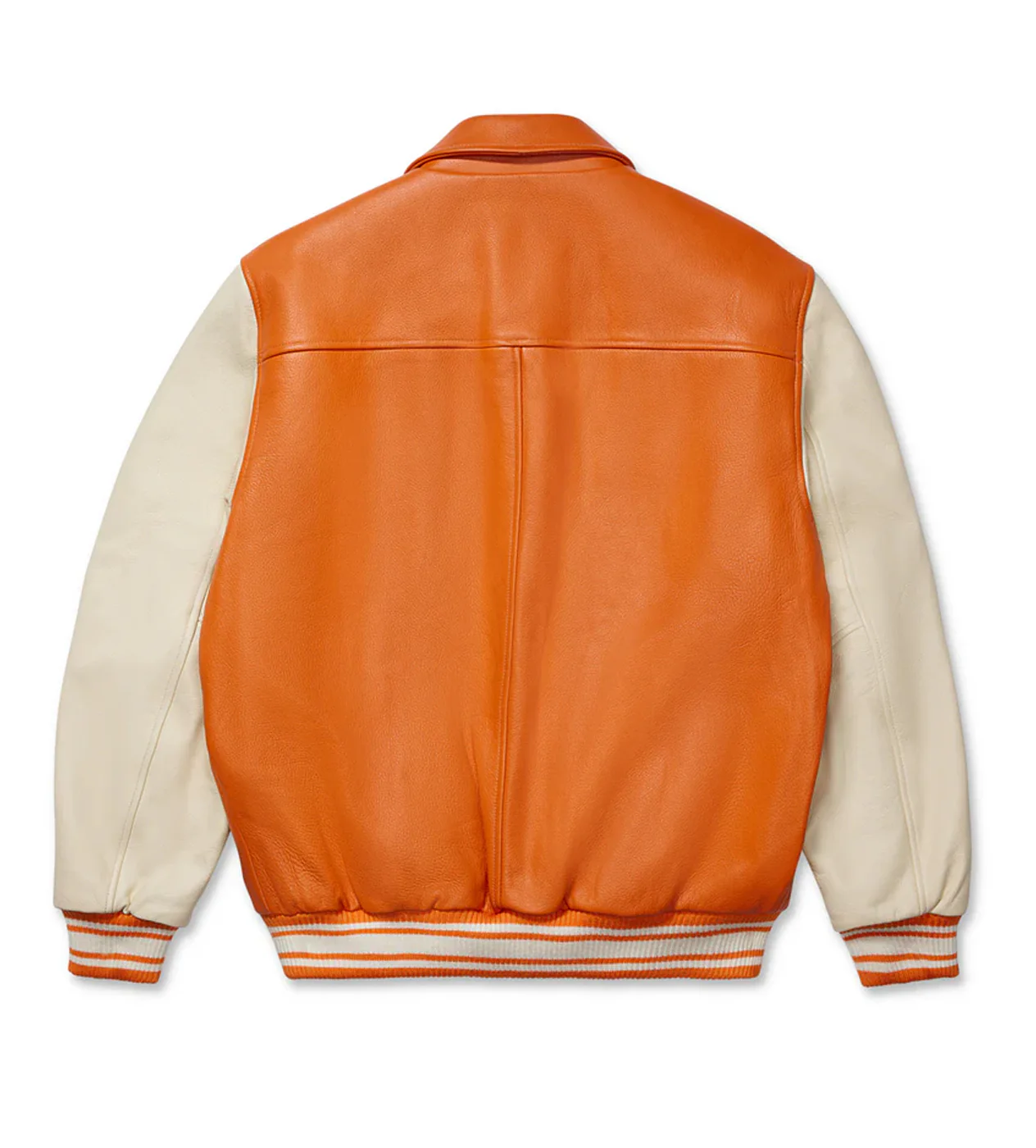 Sp5der Leather Varsity Jacket Orange - Image 2