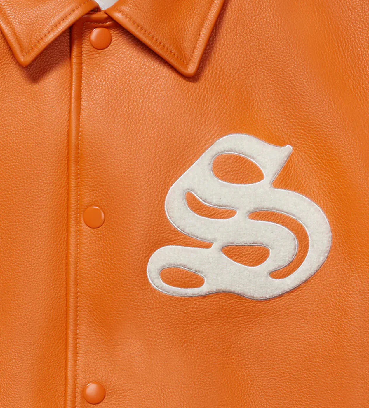Sp5der Leather Varsity Jacket Orange - Image 3