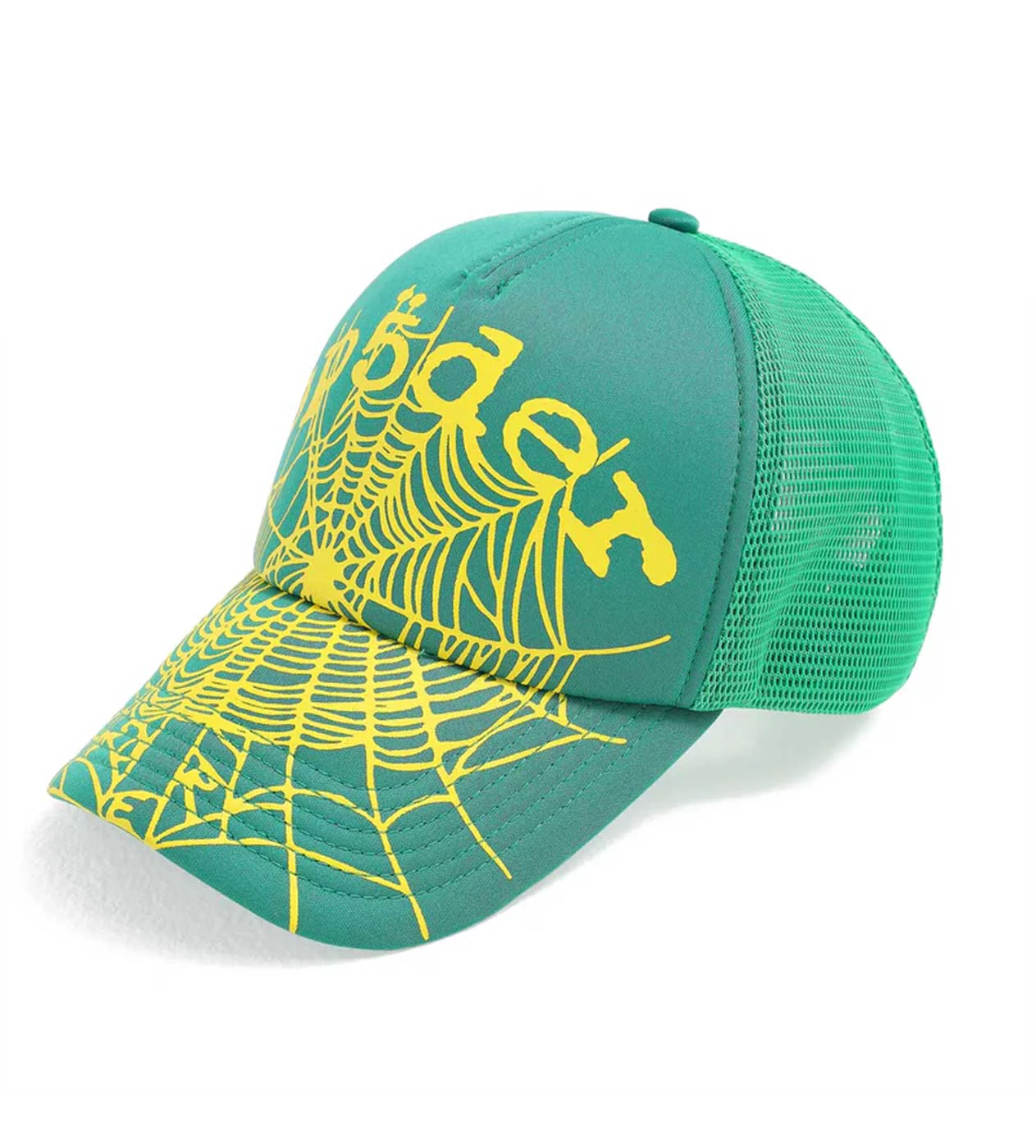 Sp5der Slime Green OG Web v2 Trucker Hat (Snapback) - Image 2