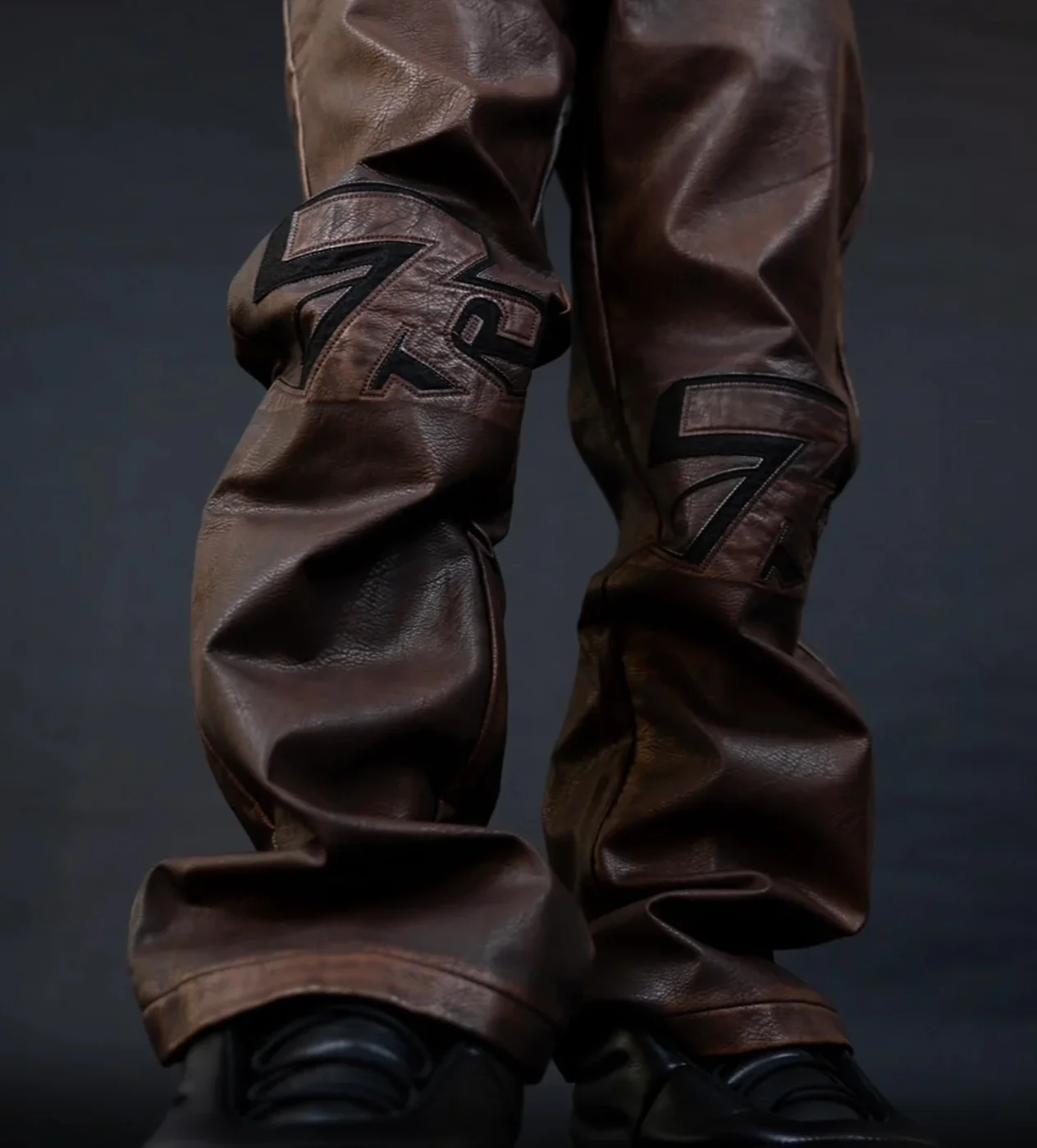 Triple Sevens Logo Leather Pant Brown - Image 3