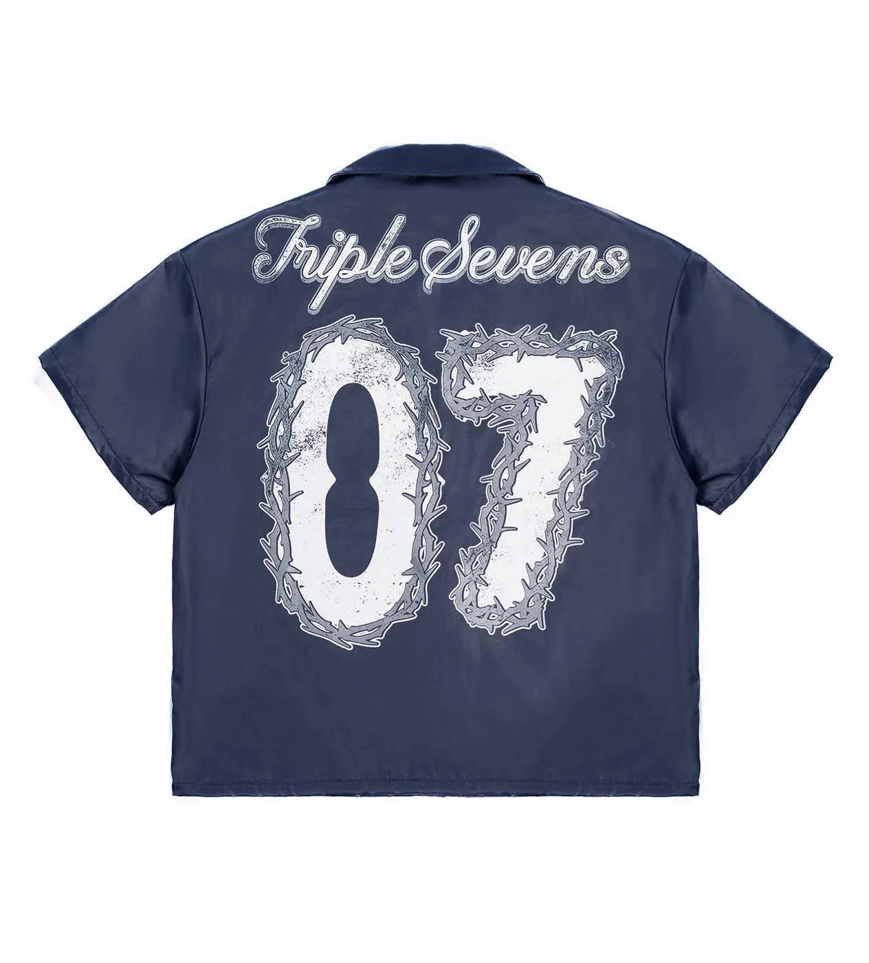 Triple Sevens Nylon Button Up Navy - Image 2