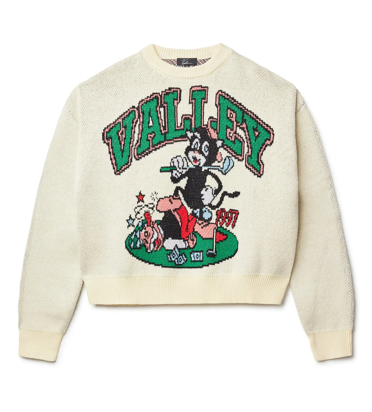 Vale Forever Black Cat Knit Sweater White