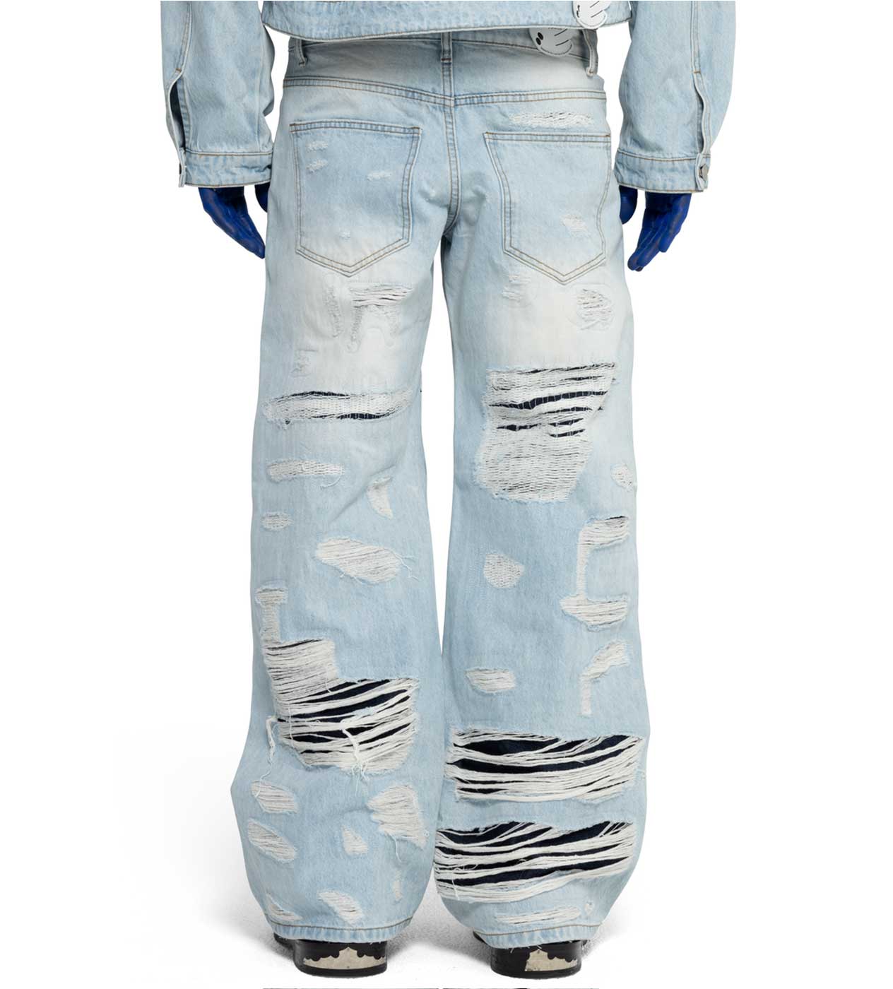 WNTD Distressed Double Denim Pants Blue - Image 4